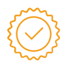 A displayed quality icon in orange color on checkered background.