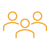 Une icône d'employé représentée en orange sur fond écossais.