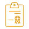 A displayed clipboard icon in orange color on checkered background.
