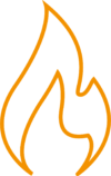 Une icône de feu représentée en orange sur un fond quadrillé.