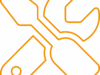 Ein dargestelltes Werkzeug Icon in oranger Farbe auf kariertem Hintergrund.